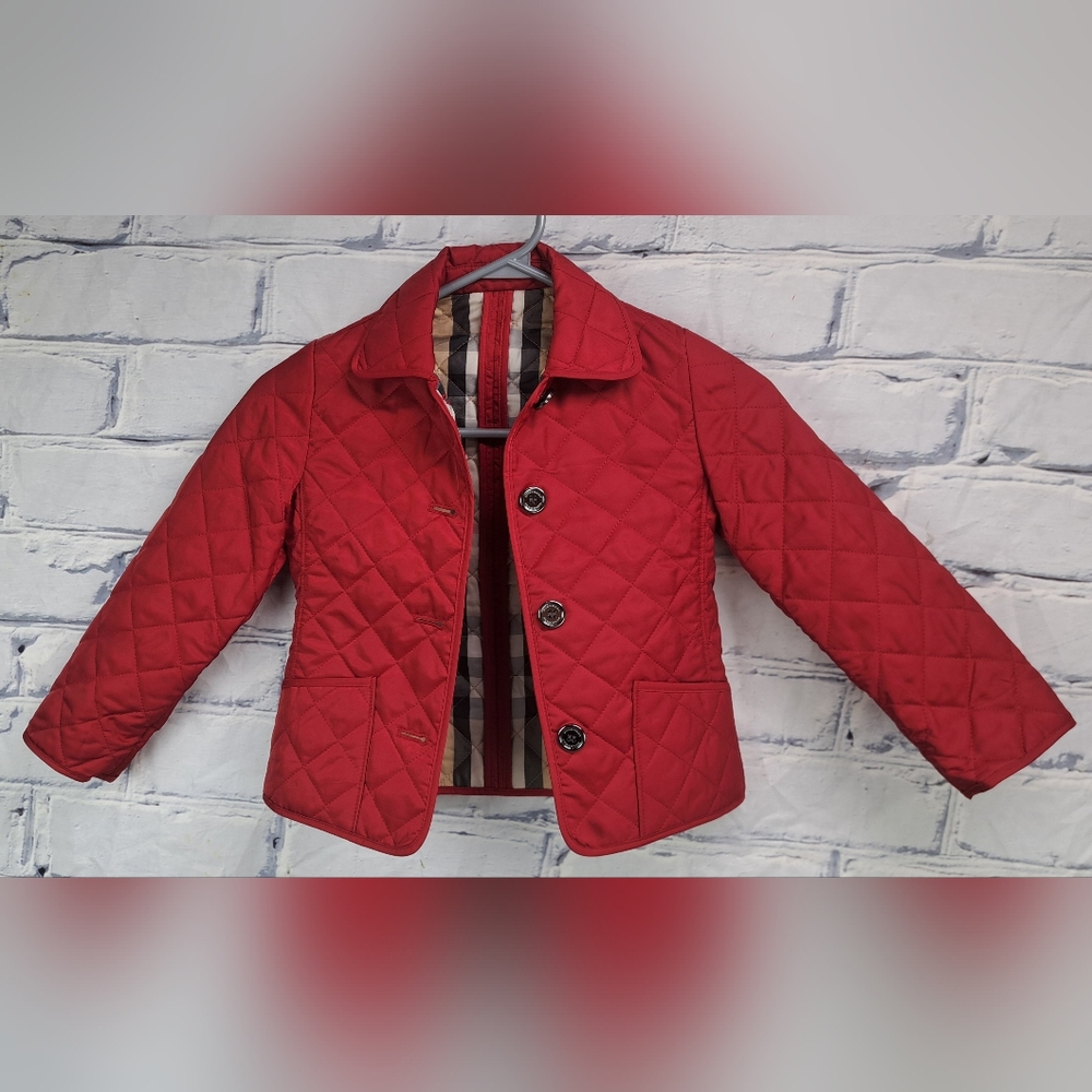 Burberry Girls Mini Westbury Quilted Jacket Military Red Nova Check Size 4Y - Picture 3 of 12